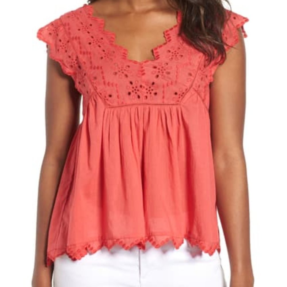 LUCKY Brand Eyelet Tank Poppy Red Top NWT sz S